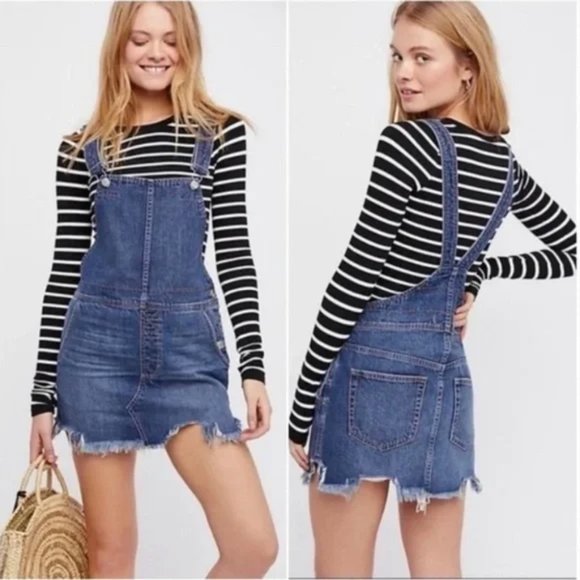 Free People Dresses & Skirts - Free People Size 6 Torn Up Distressed Jumper Denim Overalls Dress